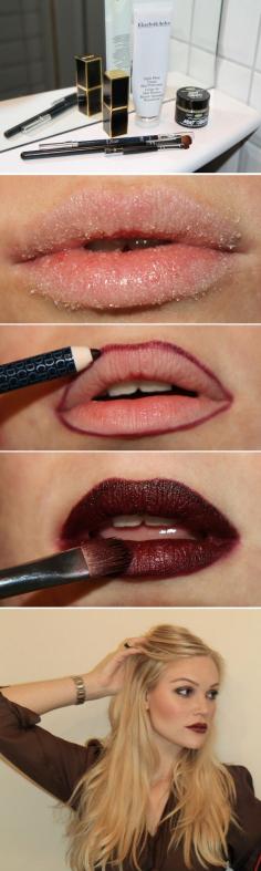 
                    
                        Dark Lipstick How-To (the most common mistake made for applying any lip product is not exfoliating!) Love this tutorial!
                    
                