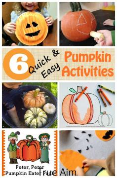 
                        
                            6 Pumpkin activities for kids that are quick and easy to set up. Pumpkin Carving for preschoolers, chalk pumpkins, free printables and more!
                        
                    