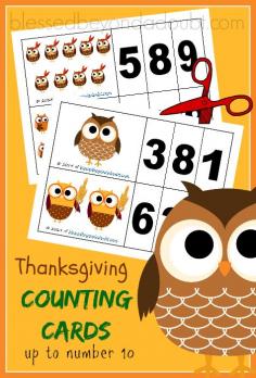 FREE Thanksgiving owls counting cards! My child has really picked up on number recognition with these cards.