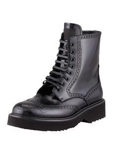 
                    
                        Prada Spazzolato Wingtip Lace-Up Boot
                    
                