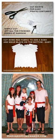 
                    
                        Pirate Costumes DIY - no sew. Article is: 15 things to pack for a Disney Cruise. Scroll down to see Pirate Costume section.
                    
                