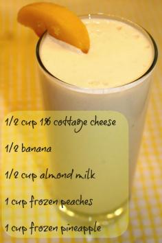 
                    
                        Pineapple Peach Protein Shake made with cottage cheese
                    
                