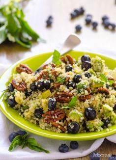 Blueberry, Avocado and Toasted Pecans Quinoa Salad -- Healthy one meal salad with Lime Basil Dressing. Perfect for summer and keeps well refrigerated for a few days.