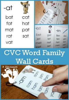 FREE CVC Word Family Wall Cards: -ad, -ag, -am, -an, -ap, -ar, at, -ed, -en, -et, -ig, -in, -ip, -it, -og, -op, -ot, -ow, -ox, -ug, -un, & -ut - 3Dinosaurs.com