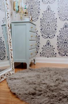 
                    
                        One Room Challenge Fall 2014: Week 6 Reveal Glam Closet with Stencil Accent Wall, Chandelier and DIY dresser www.simplestyling...
                    
                