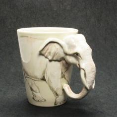 
                    
                        White Elephant Mug Original hand sculpt and hand paint Home Decor Art | madamepomm - Housewares on ArtFire
                    
                