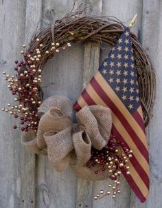 
                    
                        simple wreath with flag, pip berries and burlap bow...
                    
                