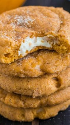 
                    
                        Pumpkin Cheesecake Snickerdoodles Recipe ~ Delicious soft and puffy pumpkin snickerdoodles with a surprise cream cheese center.
                    
                