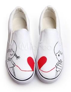 
                    
                        Zapatos de lona blanca con amantes pintados a mano de estilo dulce - Milanoo.com
                    
                