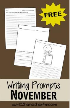 
                        
                            Writing Prompts - FREE November Writing Prompts for Kids from Kindergarten, 1st grade, 2nd grade, 3rd grade, and 4th grade with lots of different topics and using 2 different styles of lines
                        
                    