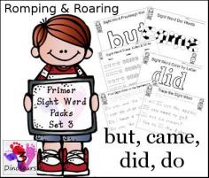 
                    
                        Romping & Roaring Primer Sight Words Set 3: but, came, did, do - 6 pages of printables for each word - 3Dinosaurs.com
                    
                