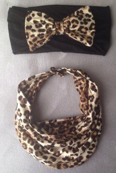 Cheetah Matching Baby Scarf Bib & Bow Headband by AvileeBabyCo