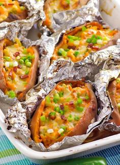 
                    
                        Twice Baked Jalapeno Sweet Potato -- A healthy easy twist on traditional baked potato recipe with bacon, jalapenos, garlic, cheese and green onions. #cleaneating #glutenfree
                    
                