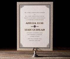 If you don't live in the 1920s or have access to a castle, this design will also work amazingly well for your upcoming wedding celebration, with it's classic letterpress style and royal grace.