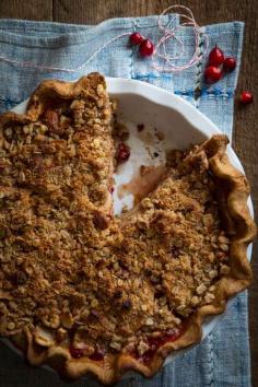 Cranberry Maple Apple Crumb Pie recipe with Deep Dish Whole-grain crust. Sweetened with pure maple syrup and maple sugar. Recipe on Healthy Seasonal Recipes by Katie Webster #Thanksgiving