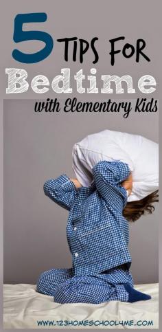 5 Tips for a smoother Bedtime with Elementary Kids! Lots of practical tips and advice including enuresis (bedwetting)