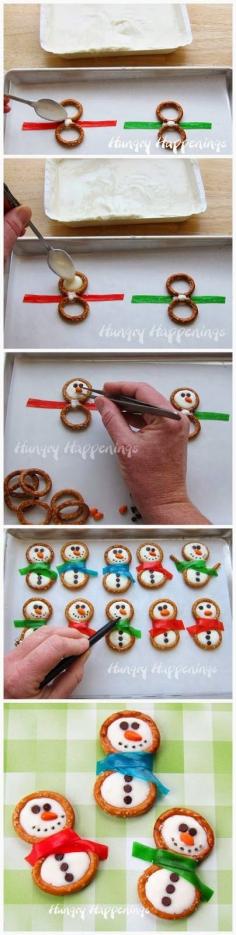 
                    
                        Pretzel rings, Fruit Roll-Ups, and frosting are an easy way to make delicious snowman cookies. | 38 Clever Christmas Hacks That Will Make Your Life Easier
                    
                