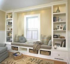 window seat and built in bookshelves - this is kind of what I was picturing!