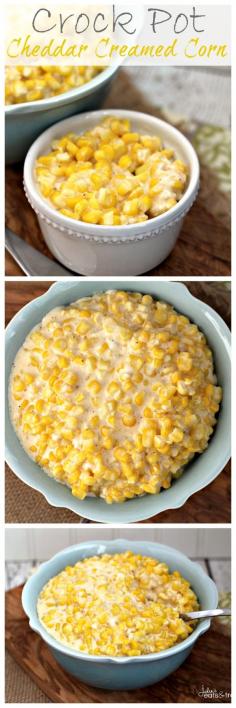 
                    
                        Crock Pot Cheddar Creamed Corn ~ The perfect easy side dish for your main dish! Throw it in the Crock Pot and forget it!
                    
                
