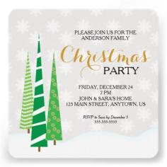 Trees & Snowflakes Family Christmas Party Personalized Invites. Modern and whimsical.