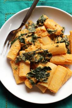 The superstar of fall gets an Italian infusion in this recipe for rigatoni with spicy pumpkin cream sauce.