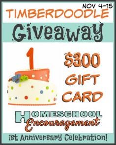 GIVEAWAY! Timberdoodle Gift Card for $300!
