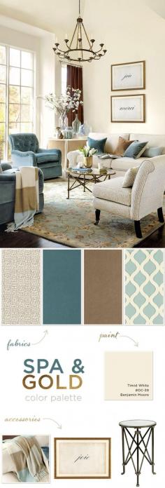 
                        
                            Love the blue mixed in with the neutrals. | Gold gives spa blue a cozy, warmth - #Ballard #Designs
                        
                    