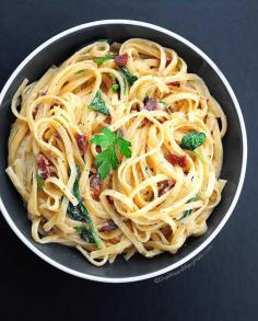 
                    
                        Bacon Fettuccine Alfredo is an easy pasta recipe that can be made quick for any weeknight meal but is perfect for a special occasion meal too.
                    
                