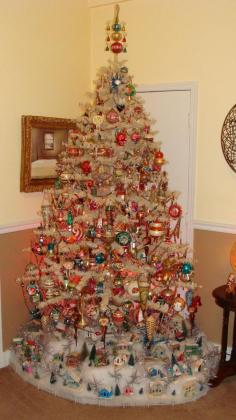 
                    
                        Vintage Christmas tree and AMAZING putz village - LOVE this!
                    
                