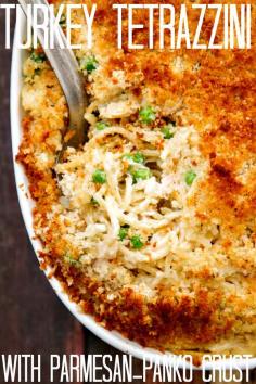 
                    
                        Creamy Turkey Tetrazzini with mushrooms, peas and a crunchy topping made with panko breadcrumbs and parmesan cheese.
                    
                