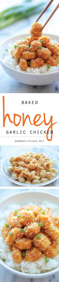
                    
                        Baked Honey Garlic Chicken - A take-out favorite that you can make right at home. It's healthier, cheaper and so much tastier!
                    
                