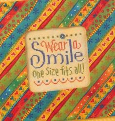 
                    
                        Wear A Smile is the title of this cross stitch pattern from Lizzie Kate that is stitched with Weeks Dye Works (Bluebonnet, Bluecoat Red and Lucky) or DMC threads.
                    
                