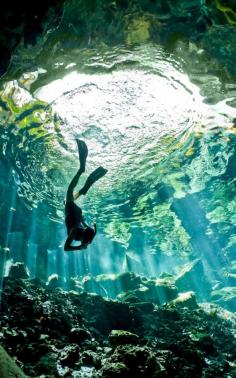 
                    
                        Free diving a Cenote in Mexico. Wow.
                    
                