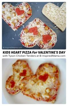 
                        
                            Simple Heart Shaped Kids Pizza for Valentine's Day! Love the idea minus the processed chicken suggestion....
                        
                    