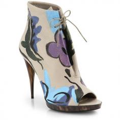 
                    
                        Burberry Prorsum Hand-Painted Leather Peep-Toe Ankle Boots
                    
                