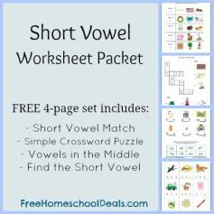 
                    
                        Free Short Vowel Worksheets: Short Vowel Match, Simple Crossword Puzzle, Find the Vowel
                    
                