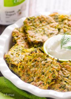 Baked Zucchini Fritters Recipe -- Made healthier with whole wheat flour and baked instead of fried. Same crispy.