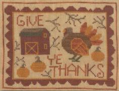 Give Ye Thanks is the title of this cross stitch pattern from Teresa Kogut that is stitched with Weeks Dye Works (Mocha, Red Rocks, Hazelnut and Sweet Potato) and DMC threads.