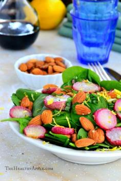
                    
                        Roasted Radish, Spinach and Almond Salad with Balsamic Coconut Vinaigrette #glutenfree
                    
                