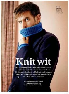 Dan Stevens Stars in Esquire UK December 2014 Knitwear, sweater by Dolce and Gabbana