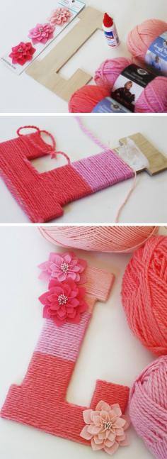 
                        
                            Wrap yarn around a letter made out a wood letter for a cute sign in the home! :)
                        
                    