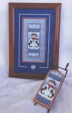 
                    
                        Freezin Season is the title of this cross stitch pattern from Foxwood Crossings. If you wish to finish as a sled ornament, click on highlighted link to order the perforated paper and sled ornament.
                    
                