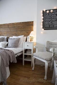 
                    
                        bedroom decorating white and grey. Can get the little fairy lights at DeSerres art store in neutral palate.
                    
                