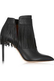 Valentino Fringed textured-leather ankle boots