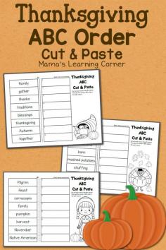 
                    
                        Thanksgiving ABC Order: Cut and Paste Worksheet - free printable for 1st and 2nd graders
                    
                