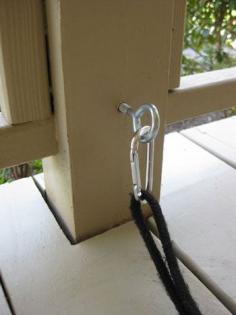 
                    
                        What a simple, yet great idea for the deck area or front porch, so that the dog can hang out while you lounge around on the lawn furniture...hook to hold the dog leash.
                    
                
