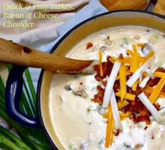 
                    
                        Quick & Easy Turkey, Bacon & Cheese Chowder- this is a hearty, delicious way to use up some of that leftover turkey (and some of the mashed potatoes). This is warming, hearty, filling, creamy and so very tasty. It's also very easy and quick to throw together! www.fromcupcakest...
                    
                