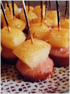 
                    
                        Glazed Pineapple Kielbasa Bites ~ They are incredibly quick to put together and bake. People grabbed them faster than I could plate them!
                    
                