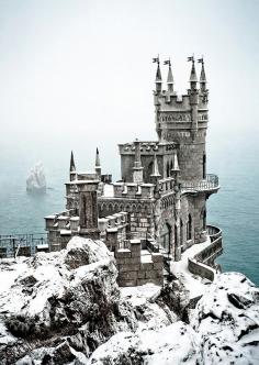 Palace Swallow’s Nest; photograph by Tim Zizifus. Info from National Geographic: The neo-Gothic Swallow's Nest castle perches 130 feet (40 meters) above the Black Sea near Yalta in southern Ukraine. Built by a German noble in 1912, the flamboyant seaside residence now houses an Italian #Travel Accessory #travel things #Travel stuff| http://travel-stuff-dedrick.blogspot.com