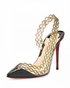 Christian Louboutin Malaika Chain Red Sole Slingback, Black/Gold